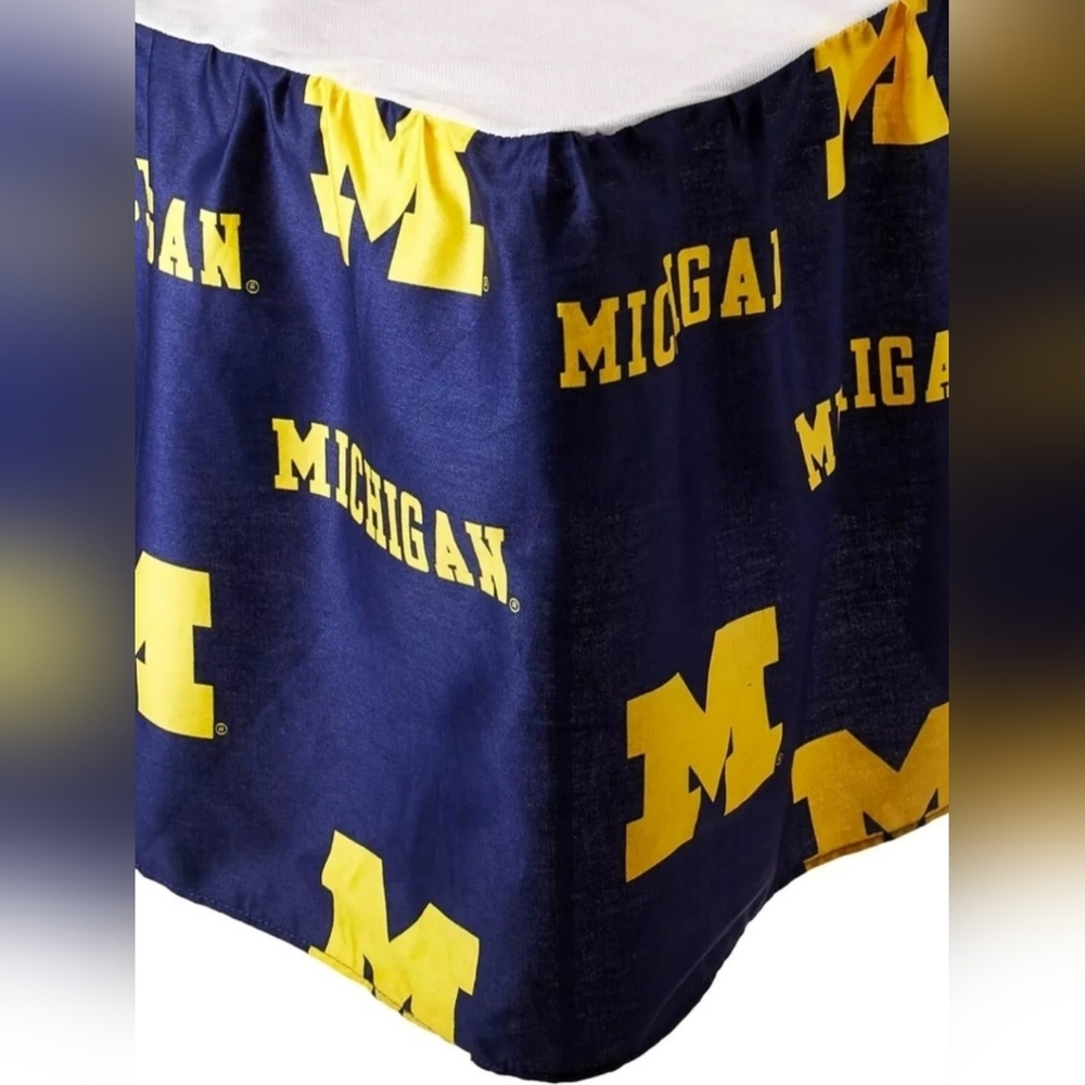 Blue Yellow College Covers Michigan Wolverines Dust Ruffle Bed Skirt Full Size